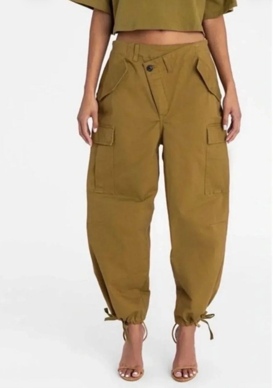 KBB by Kahlana Cargo Jogger Pants L Olive Utility Asymmetric Waist Military